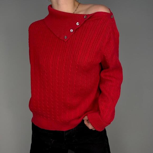 Valerie Stevens red off the shoulder sweater with silver buttons - Picture 5 of 8